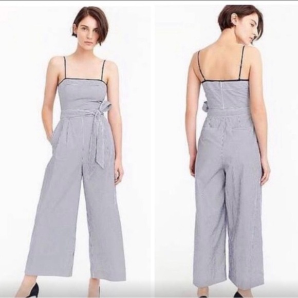 J. Crew Pants - J.Crew Blue White Pinstripe Jumpsuit Tie Waist Size 10